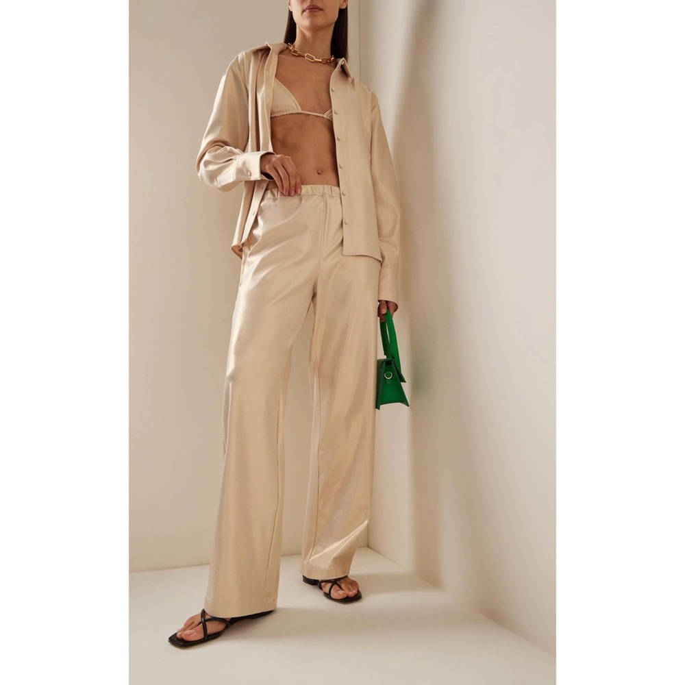 Aexae Metallic High Rise Wide Leg Trousers in Gold NWT
